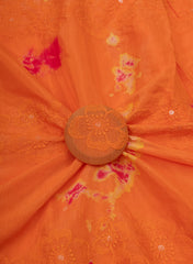 Pure Muslin Shades Of Orange Color Floral Butta Tie and Dye Embroidery Fabric.