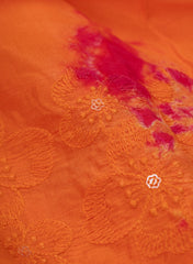 Pure Muslin Shades Of Orange Color Floral Butta Tie and Dye Embroidery Fabric.