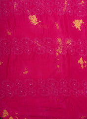 Pure Muslin Magenta Color Floral Butta Tie and Dye Embroidery Fabric