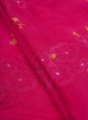 Pure Muslin Magenta Color Floral Butta Tie and Dye Embroidery Fabric