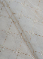 Mul Chanderi Dyeable Mukesh Work Embroidery Fabric.