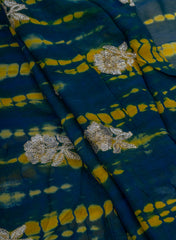 Pure Georgette Navy Blue Color Tie And Dye Zari Embroidery Fabric.