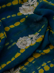 Pure Georgette Navy Blue Color Tie And Dye Zari Embroidery Fabric.