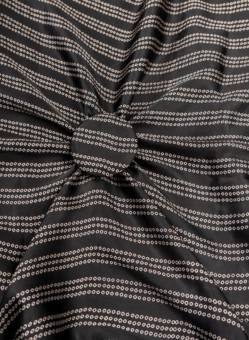 (Pre Cut-2 Meter) Pure Modal Satin Black Color Bandhani Pattern Natural Print Fabric.