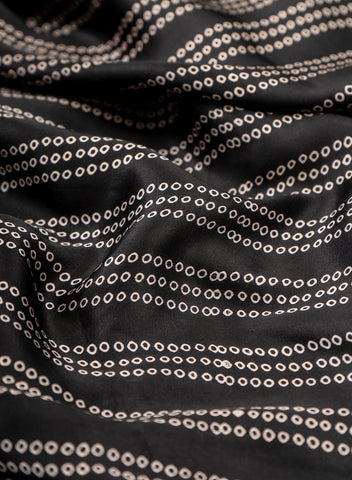 (Pre Cut-2 Meter) Pure Modal Satin Black Color Bandhani Pattern Natural Print Fabric.