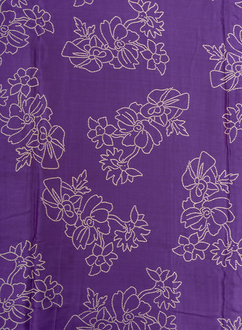 (Pre Cut-1 Meter) Pure Modal Satin Royal Purple Color Floral Pattern Natural Print Fabric.