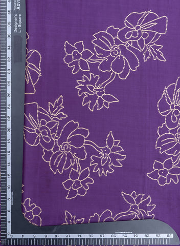 (Pre Cut-1 Meter) Pure Modal Satin Royal Purple Color Floral Pattern Natural Print Fabric.