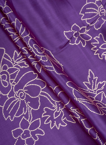 (Pre Cut-1 Meter) Pure Modal Satin Royal Purple Color Floral Pattern Natural Print Fabric.
