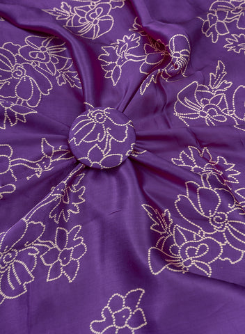 (Pre Cut-1 Meter) Pure Modal Satin Royal Purple Color Floral Pattern Natural Print Fabric.