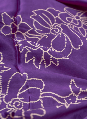 (Pre Cut-1 Meter) Pure Modal Satin Royal Purple Color Floral Pattern Natural Print Fabric.
