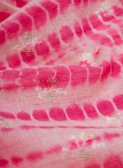 Pure Chanderi Light Pink Color Tie And Dye Sequins Embroidery Fabric.