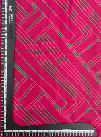 (Pre Cut-1 Meter) Pure Modal Satin Magenta Color Geometrical Pattern Natural Print Fabric.