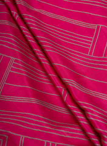 (Pre Cut-1 Meter) Pure Modal Satin Magenta Color Geometrical Pattern Natural Print Fabric.
