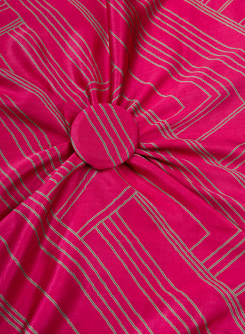 (Pre Cut-1 Meter) Pure Modal Satin Magenta Color Geometrical Pattern Natural Print Fabric.