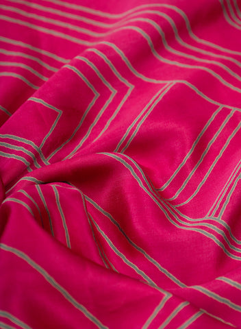 (Pre Cut-1 Meter) Pure Modal Satin Magenta Color Geometrical Pattern Natural Print Fabric.