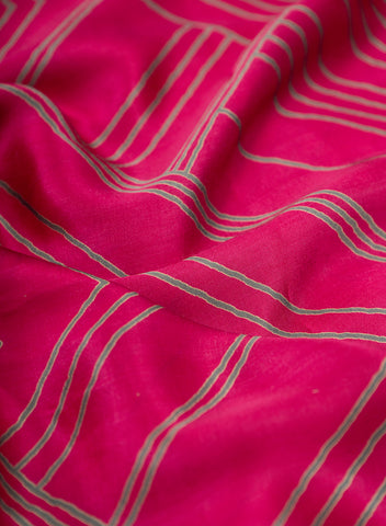 (Pre Cut-1 Meter) Pure Modal Satin Magenta Color Geometrical Pattern Natural Print Fabric.