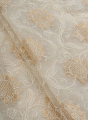 Mul Chanderi Dyeable Floral Pattern Zari Embroidery Fabric.