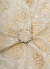 Mul Chanderi Dyeable Floral Pattern Zari Embroidery Fabric.