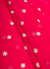 Pure Organza Dark Pink Color Saali And Pearl Embroidery Fabric.