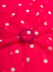 Pure Organza Dark Pink Color Saali And Pearl Embroidery Fabric.