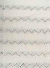 Mul Chanderi Dyeable Zig-Zag Pattern Mukesh Work Embroidery Fabric.
