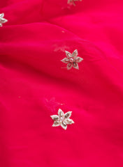 Pure Organza Dark Pink Color Saali And Pearl Embroidery Fabric.