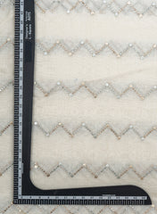 Mul Chanderi Dyeable Zig-Zag Pattern Mukesh Work Embroidery Fabric.