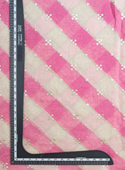 Mul Chanderi White and Pink Color Brush Print Stripe Pattern Embroidery Fabric.