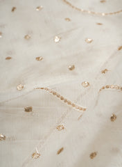 Mul Chanderi Dyeable Mukesh Work Embroidery Fabric.