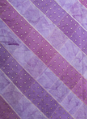 Mul Chanderi Lavender Color Brush Print Stripe Pattern Embroidery Fabric.