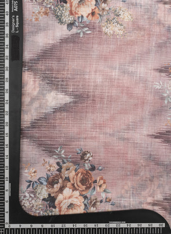 (Pre Cut 1-Meter )Art Linen Pastel Pink Color Floral Pattern Hybrid Print Fabric.