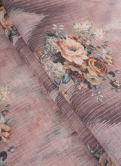 (Art Linen) Linen Pastel Pink Color Floral Pattern Hybrid Print Fabric.