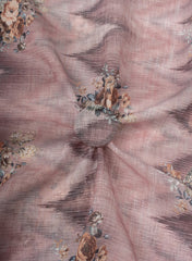 (Art Linen) Linen Pastel Pink Color Floral Pattern Hybrid Print Fabric.