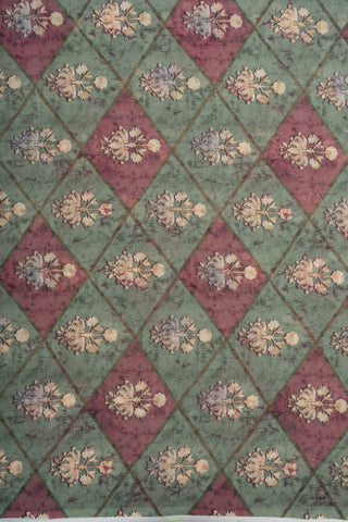 (Pre Cut-2.5 Meter) Linen Forest Green Color Geometrical Pattern Hybrid Print Fabric.