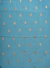 Pure Chinnon Chiffon Sky Blue Color Zari And Sequins Butta Pattern Embroidery Fabric.