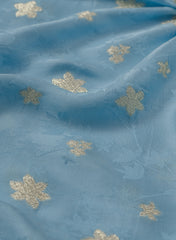 Pure Viscose Satin Sky Blue Color With Jacquard Butti Dyed Fabric