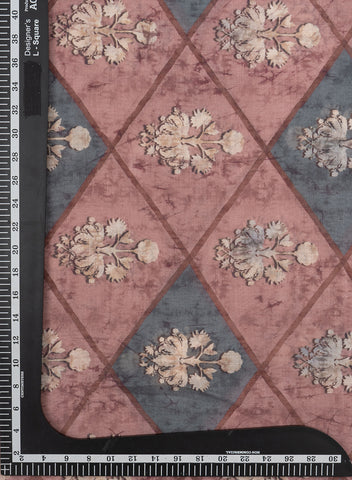 (Pre Cut-1.5 Meter) Art LinenDark Mauve Color Geometrical Pattern Hybrid Print Fabric.