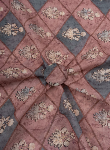 (Pre Cut-1.5 Meter) Art LinenDark Mauve Color Geometrical Pattern Hybrid Print Fabric.