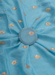 Pure Chinnon Chiffon Sky Blue Color Zari And Sequins Butta Pattern Embroidery Fabric.