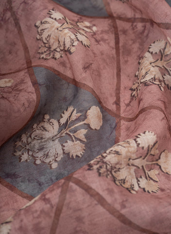 (Pre Cut-1.5 Meter) Art LinenDark Mauve Color Geometrical Pattern Hybrid Print Fabric.