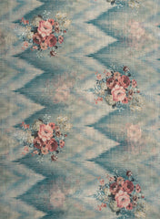 (Art Linen) Linen Iceberg Blue Color Floral Pattern Hybrid Print Fabric.