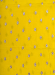 Pure Chinnon Chiffon Amber Yellow  Color Zari And Sequins Butta Pattern Embroidery Fabric.