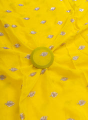 Pure Chinnon Chiffon Amber Yellow  Color Zari And Sequins Butta Pattern Embroidery Fabric.