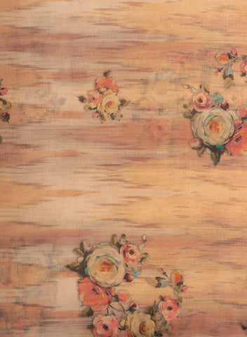 (Pre Cut-2 Meter) Linen Multi Color Floral Pattern Hybrid Print Fabric.