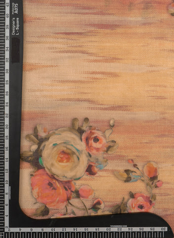 (Pre Cut-2 Meter) Linen Multi Color Floral Pattern Hybrid Print Fabric.