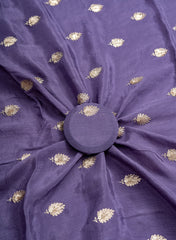Pure Chinnon Chiffon Purple Color Zari And Sequins Butta Pattern Embroidery Fabric.