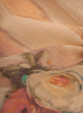 (Pre Cut-2 Meter) Linen Multi Color Floral Pattern Hybrid Print Fabric.