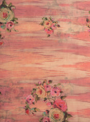 (Art Linen) Linen Salmon Pink Color Floral Pattern Hybrid Print Fabric.