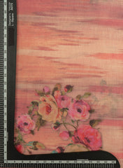 (Art Linen) Linen Salmon Pink Color Floral Pattern Hybrid Print Fabric.