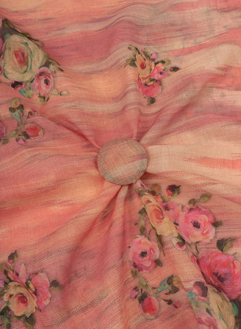 (Pre Cut-1 Meter) Art Linen Salmon Pink Color Floral Pattern Hybrid Print Fabric.